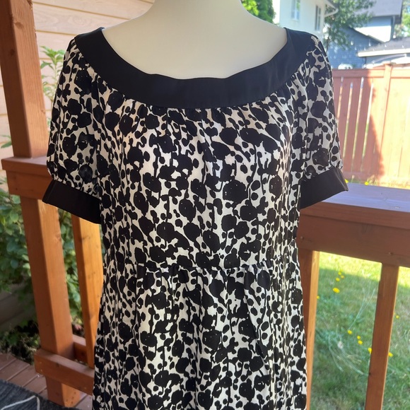 Zara Basic Black & White Printed Silk & Polyester Dress size large - Picture 2 of 6